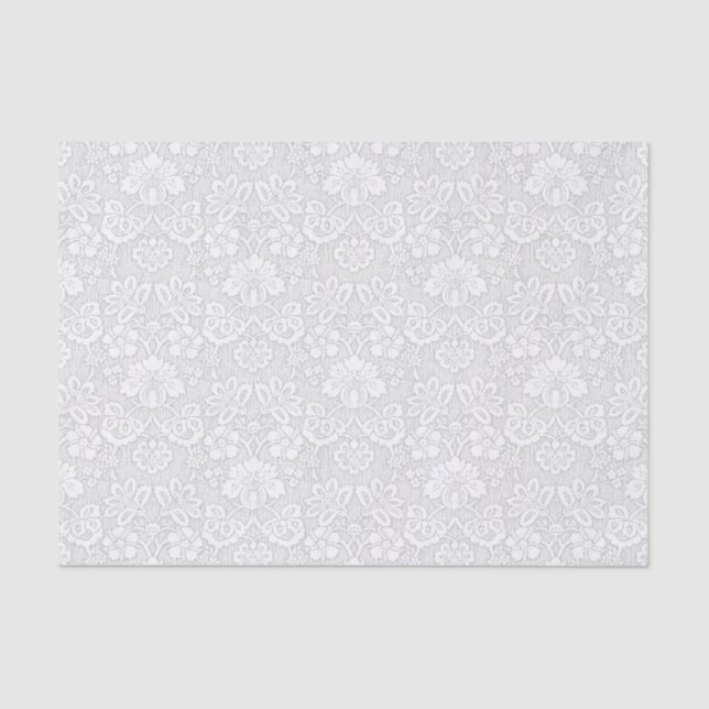 White and Light Grey Floral Damask Tissue Paper (Front)