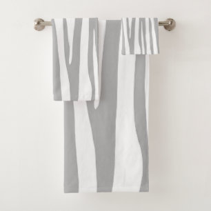 White and light grey zebra pattern, modern design bath towel set