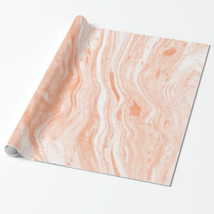 White And Light Orange Marble Wrapping Paper
