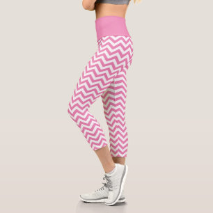 White And Light Pink Chevron Pattern Capri Leggings