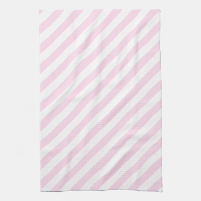 White and Light Pink Stripes. Tea Towel (Vertical)