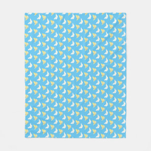 White and Light Yellow Butterflies Flying Blue Fleece Blanket