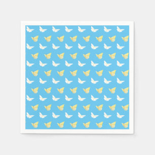 White and Light Yellow Butterflies Flying Blue Napkin