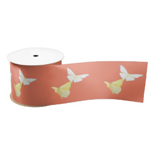 White and Light Yellow Butterflies Flying Orange Satin Ribbon