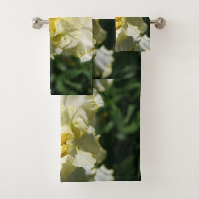 White and Light Yellow Iris Flower Bath Towel Set (Insitu)