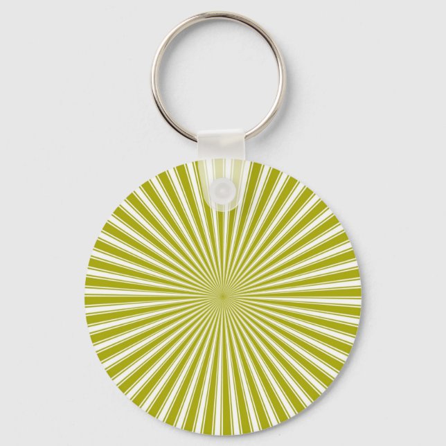 White and Lime Funky Striped Abstract Art Key Ring (Front)