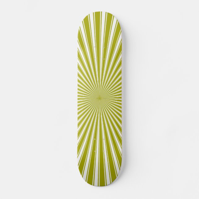 White and Lime Funky Striped Abstract Art Skateboard (Front)