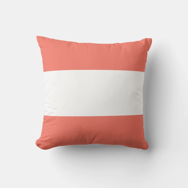 White and Living Coral Broad Stripes Throw Pillow (Front)