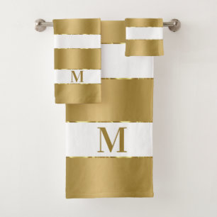White and luxury gold stripes pattern bath towel set