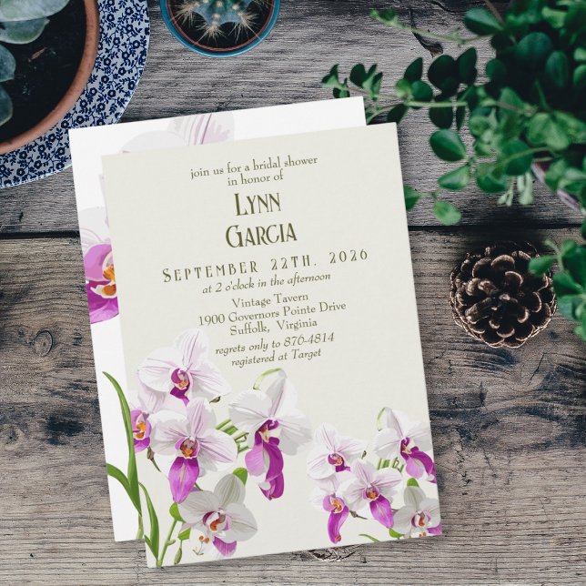 White and Magenta Orchids Painting Bridal Shower Invitation (Creator Uploaded)