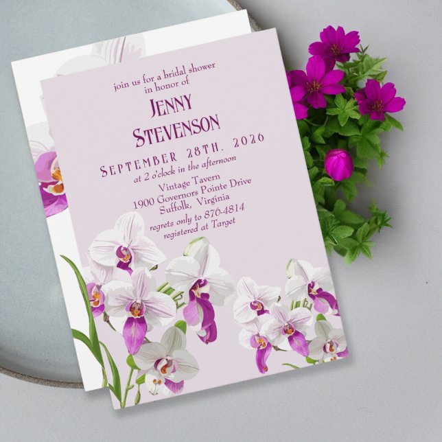 White and Magenta Orchids Painting Bridal Shower Invitation (Creator Uploaded)