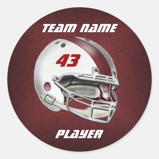 White and Maroon Football Helmet Classic Round Sticker (Front)
