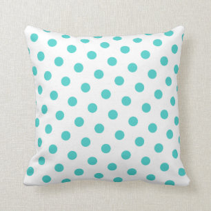 White and Medium Turquoise Polka Dots Cushion
