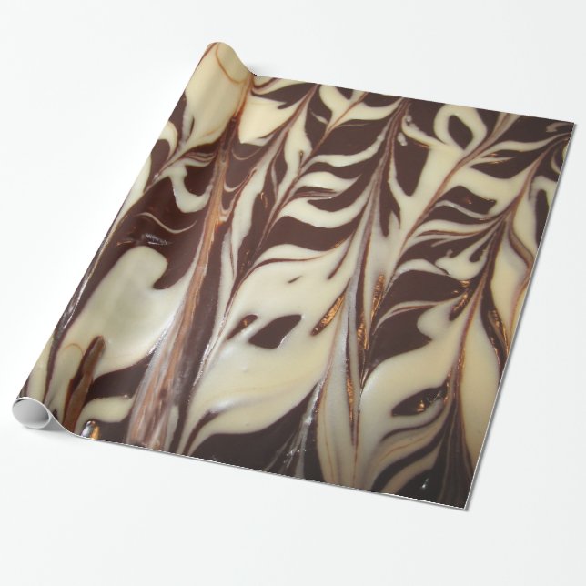 White and Milk Chocolate Swirls Wrapping Paper (Unrolled)
