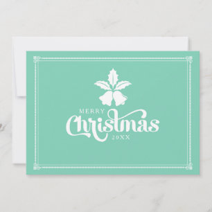 White And Mint Christmas Bells And Text Design Holiday Card