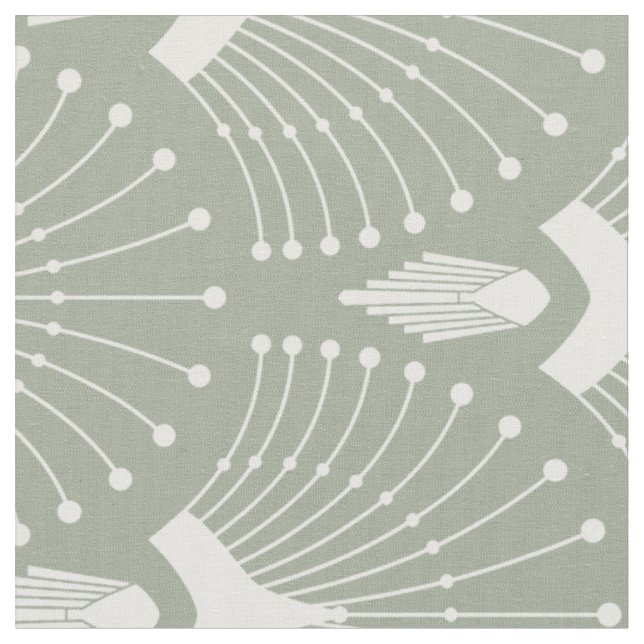 White and mint-green art-deco pattern fabric (Close Up)