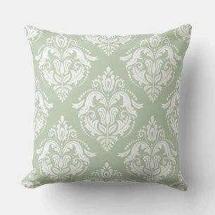 White And Mint-Green Damasks Cushion