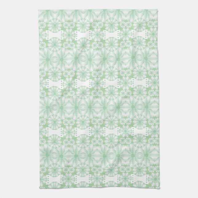 White And Mint Green Floral Kitchen Towel (Vertical)