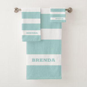 White and mint-green stripes pattern bath towel set
