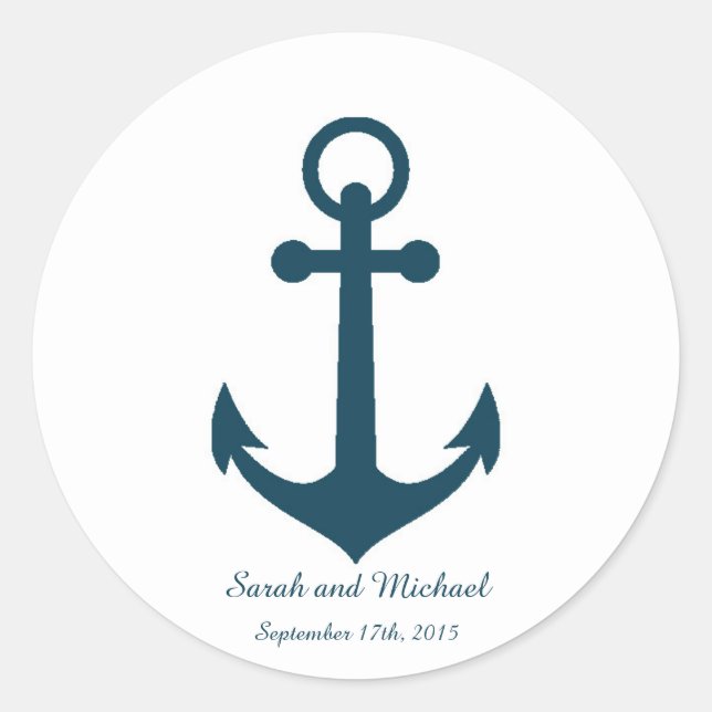 White and Navy Blue Anchor Custom Envelope Sticker (Front)