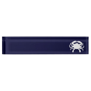 White and Navy Blue Crab Nameplate