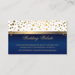 White and Navy Blue Gold Confetti Dots Website Enclosure Card