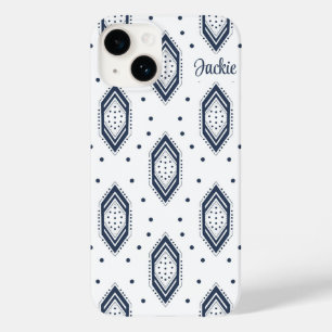  White and Navy Blue Hexagon Pattern  Case-Mate iPhone 14 Case