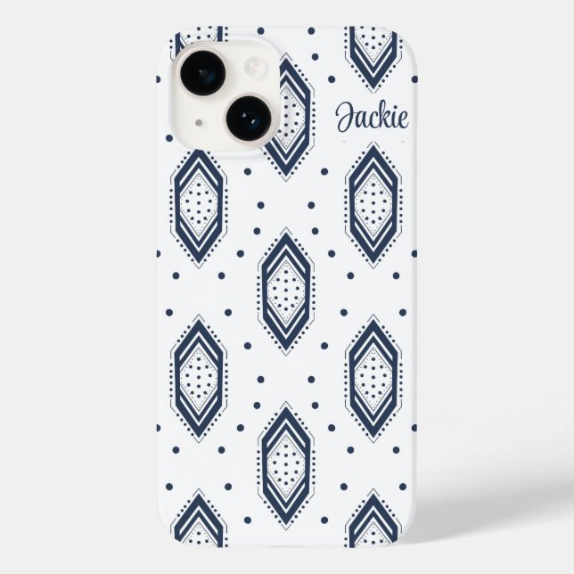  White and Navy Blue Hexagon Pattern  Case-Mate iPhone Case (Back)