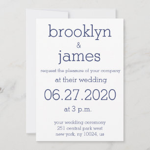 White And Navy Blue Modern Wedding Invitations