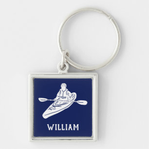 White and Navy Blue Personalized Kayakers Key Ring