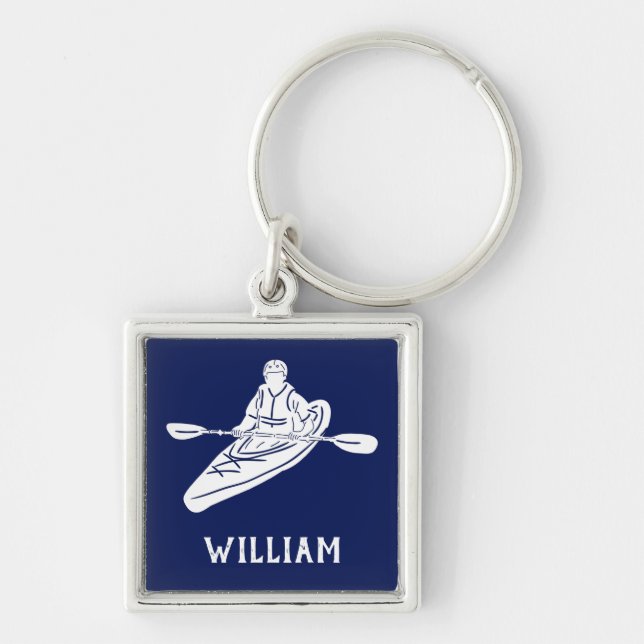 White and Navy Blue Personalized Kayakers Key Ring (Front)