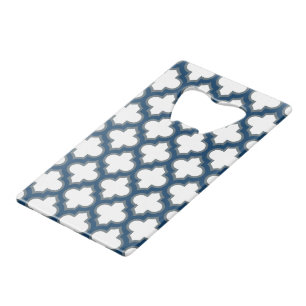 White and Navy Blue Trellis, Lattice, Quatrefoil