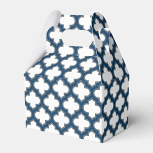 White and Navy Blue Trellis, Lattice, Quatrefoil Favour Box