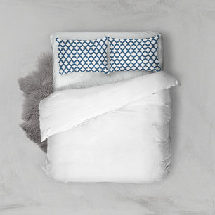 White and Navy Blue Trellis, Lattice, Quatrefoil Pillowcase