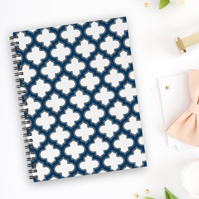 White and Navy Blue Trellis, Lattice, Quatrefoil Planner (Creator Uploaded)