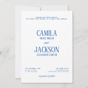 White and Navy Blue Wedding Invitation
