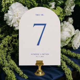 White and Navy Blue Wedding Table Number Card