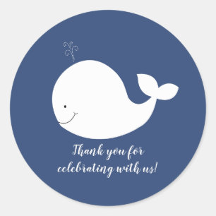 White and Navy Blue Whale Classic Round Sticker
