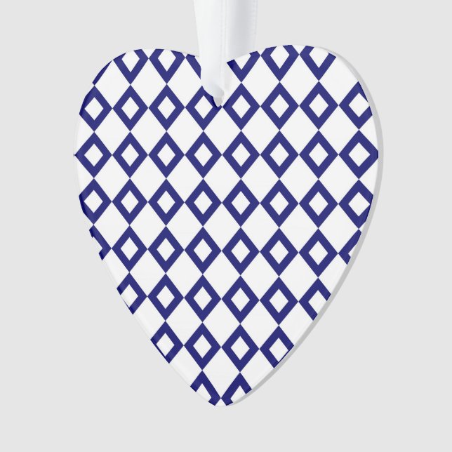 White and Navy Diamond Pattern Ornament (Front)