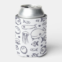 White and Navy Fish Drawing Stubby Holder