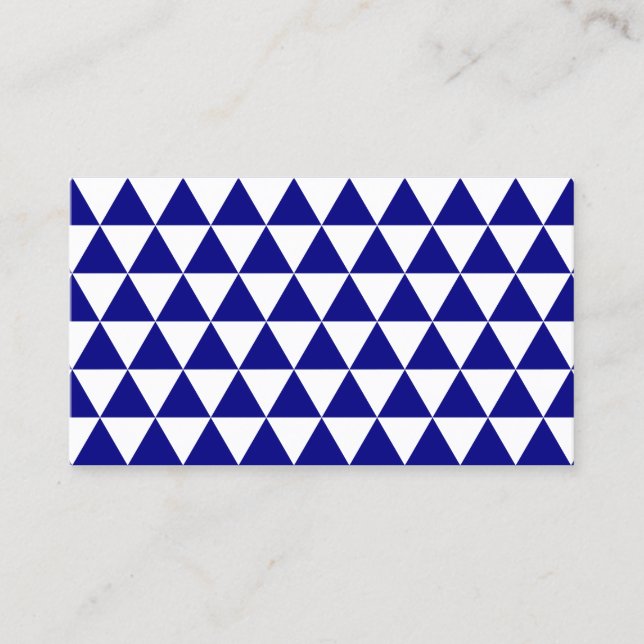 White and Navy Triangle Pattern Business Card (Front)