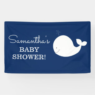 White and Navy Whale Banner TWO TEXT LINES
