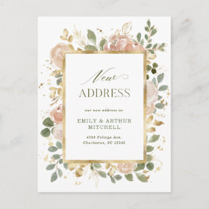 White and Neutral Floral   Moving Announcement Postcard