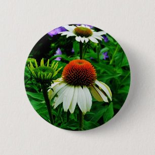 White and Orange ConeFlowers 6 Cm Round Badge