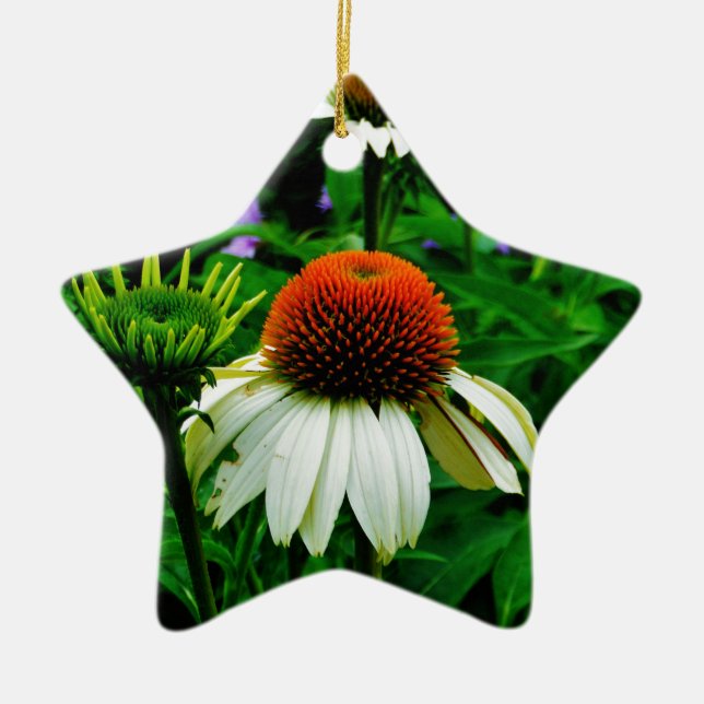 White and Orange ConeFlowers Ceramic Ornament (Front)