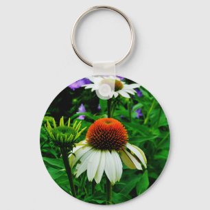 White and Orange ConeFlowers Key Ring