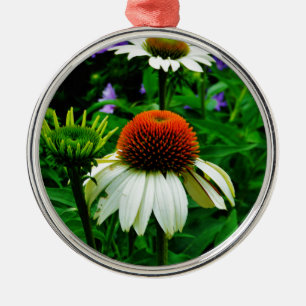 White and Orange ConeFlowers Metal Ornament