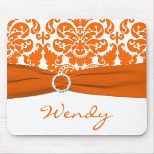 White and Orange Damask Mousepad