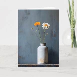 White and Orange Flowers in Gray Vase Mother's Day Holiday Card