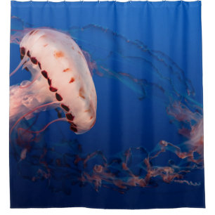 WHITE AND ORANGE JELLYFISH SHOWER CURTAIN
